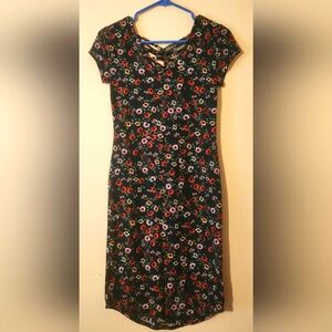 Black Floral Cross-Back Midi Dress